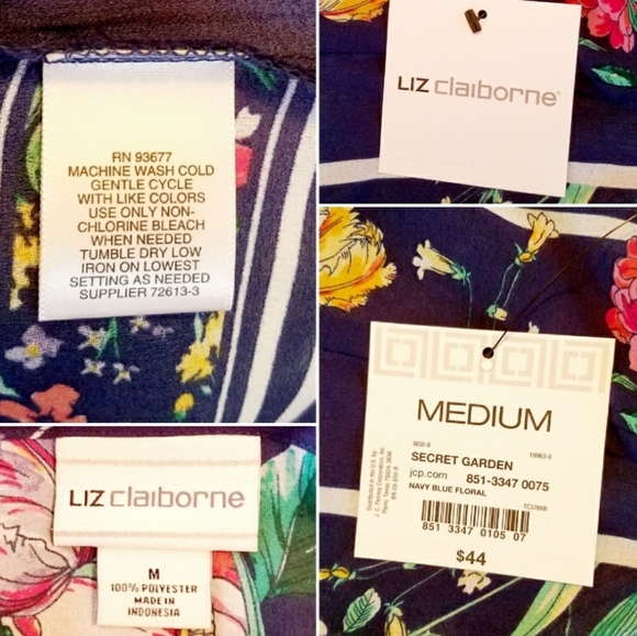 Liz Claiborne Secret Garden Floral Tunic Top Navy Size M - Picture 8 of 11